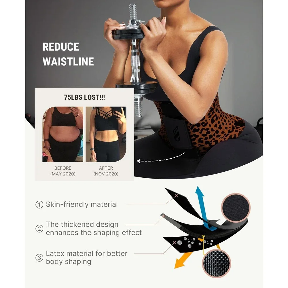 FeelinGirl Women's Brown Corset Perspiring Workout Waist Trainer Trimmer Belt M